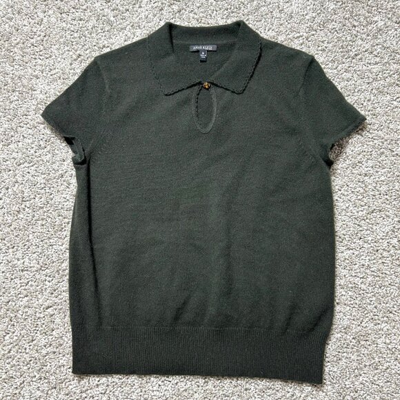 Anne Klein Women's Sz Medium Short Sleeve Knit Top Collar Dark Green - Picture 10 of 10
